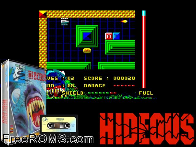 Hideous (UK) (1992) [a1] Amstrad CPC game showing 3D box cover and gameplay screenshot